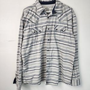 MOONSHINE SPIRIT Striped Western Pearl Snap Shirt Blue White Men’s Large